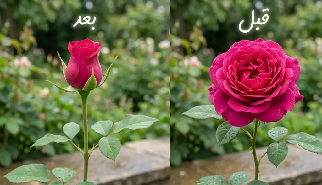 تصویری از گل رز جمع شده و غنچه کرده