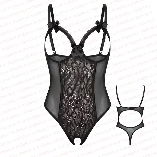 women-Black-open-body-2073-1 بادی فانتزی فاق باز و سینه باز مشکی نمای روبرو و پشت فروشگاه شب تو