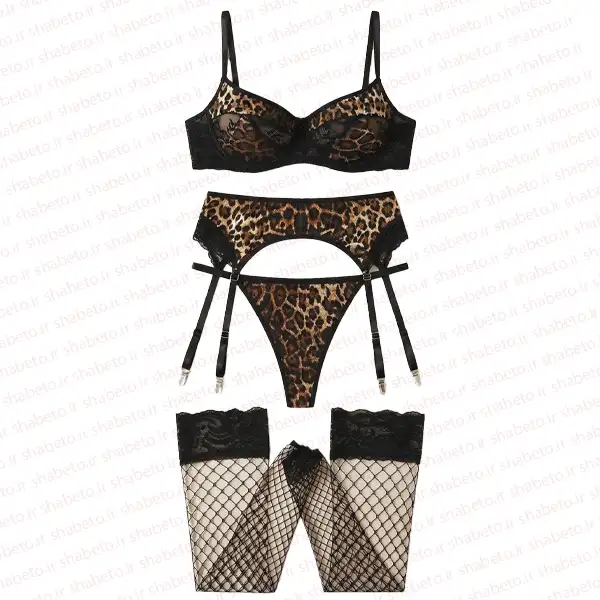 women-leopard-set-3241-1 ست چهار تکه پلنگی زنانه نمای روبرو