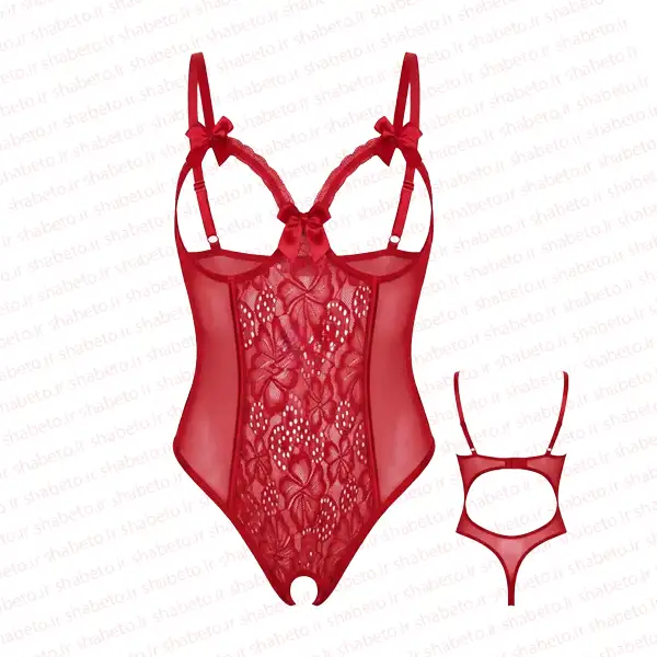 women-red-open-body-2073-1 بادی فاق باز سینه باز زنانه نمای روبرو رنگ قرمز فروشگاه شب تو