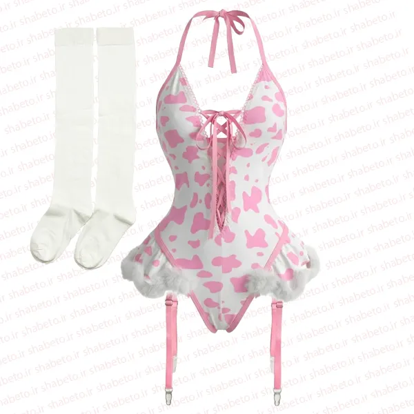 Women-pink-body-2072-1 بادی فانتزی طرح چاپی صورتی نمای روبرو فروشگاه شب تو