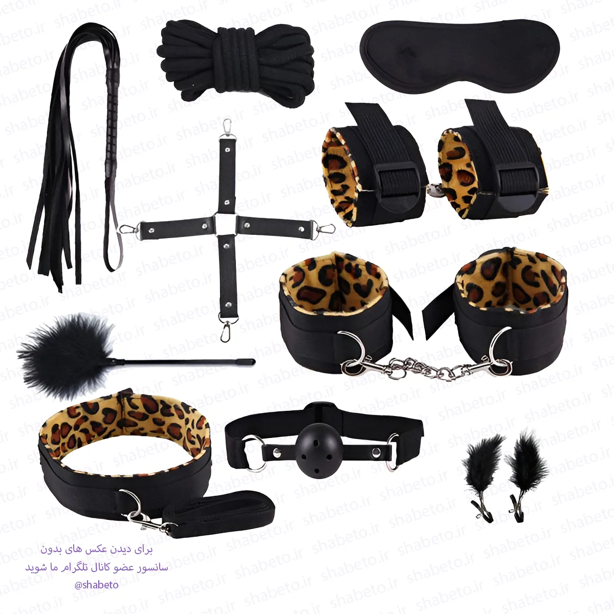 women-full-leopard-bdsm-set-1 ست BDSM پلنگی ۱۰ تکه زنانه فروشگاه شب تو