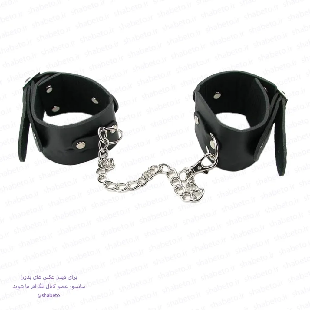 جفت دستبند چرمی مشکی زنجیردار BDSM زنانه با سگک فلزی شبتو